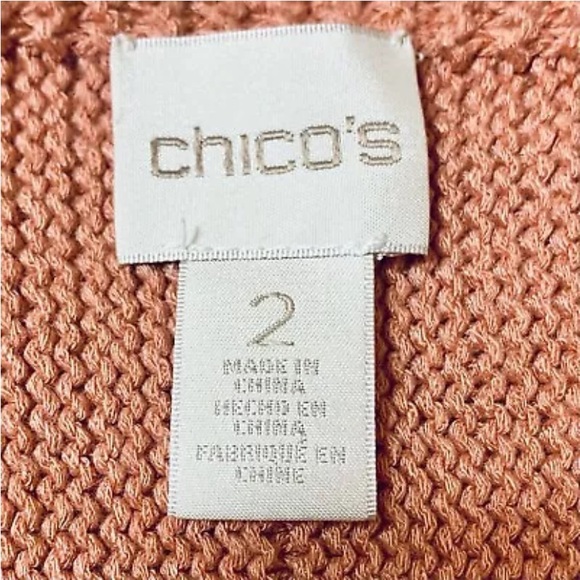 Chico's 2 Size L Large Coral Pink Crew Neck 3/4 Sleeve Knit Sweater Spring Summe - Picture 3 of 9